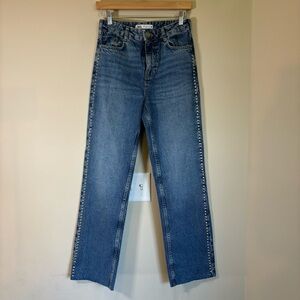 Zara Women's Straight Leg Studded Sides Blue Jeans Size 4/27 raw hem